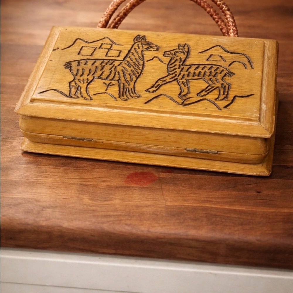 Wooden Box with Llama Engraving